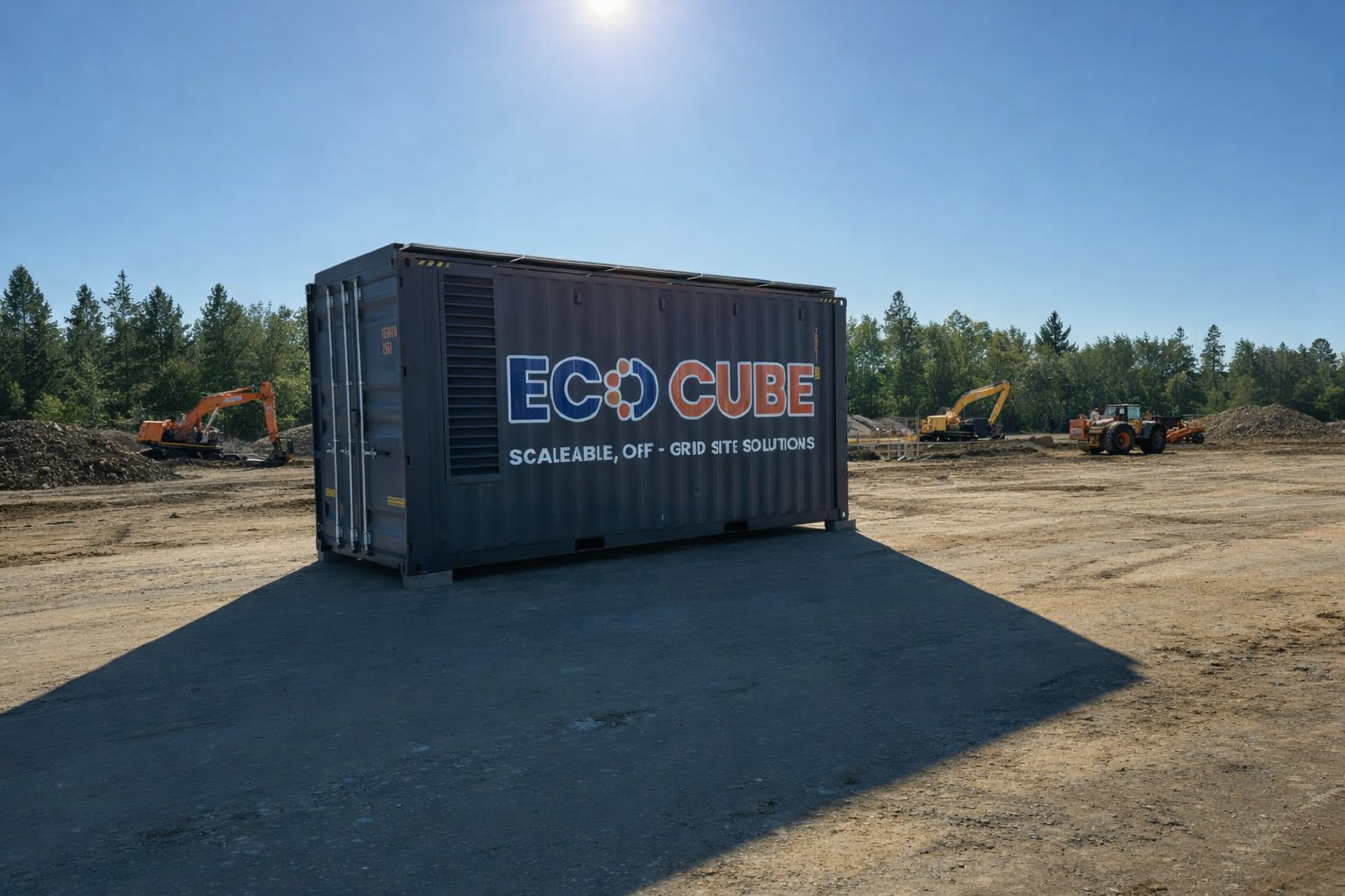 40ft Eco Cube with rooftop solar on an open site