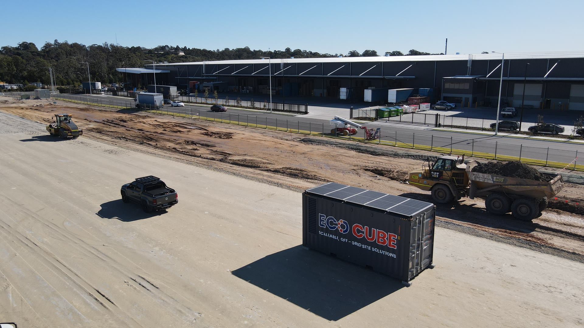 Aerial view of Eco Cube on an open site